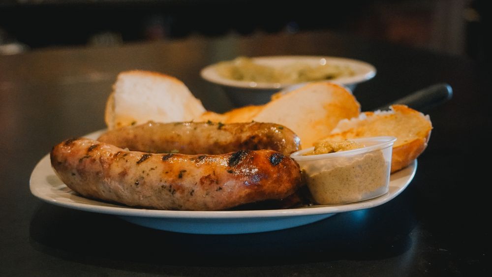 Octoberfest Bratwurst or Knackwurst in a Roll